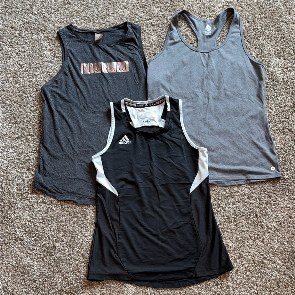 Adidas Black and Gray Tank Tops Set